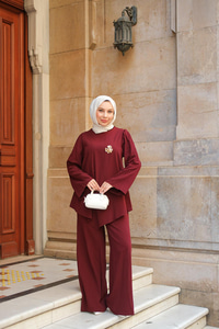 Broş Detay Jennıfer Takım Bordo