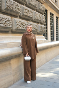 Broş Detay Jennıfer Takım Kahverengi