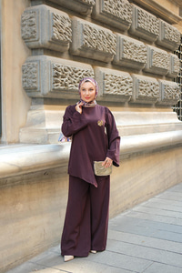 Broş Detay Jennıfer Takım Mürdüm