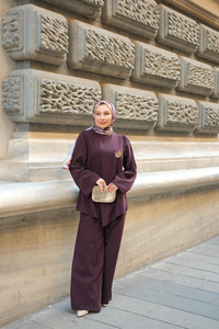 Broş Detay Jennıfer Takım Mürdüm