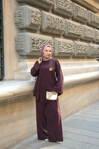 Broş Detay Jennıfer Takım Mürdüm