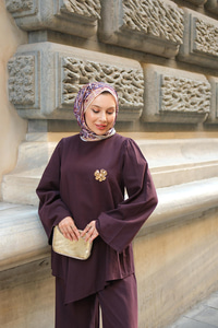 Broş Detay Jennıfer Takım Mürdüm