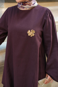 Broş Detay Jennıfer Takım Mürdüm