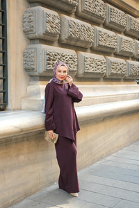 Broş Detay Jennıfer Takım Mürdüm