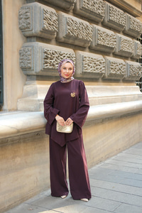 Broş Detay Jennıfer Takım Mürdüm