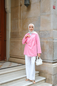 Broş Detay Poplin Gömlek Pembe