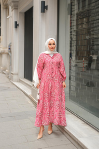 Buğlem Desenli Elbise Fuşya