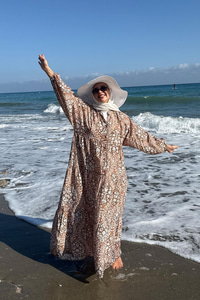 Buğlem Desenli Elbise Kahverengi