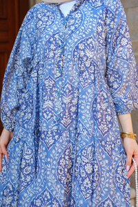 Buğlem Desenli Elbise Mavi
