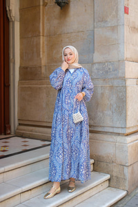 Buğlem Desenli Elbise Mavi
