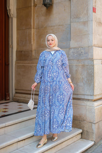 Buğlem Desenli Elbise Mavi