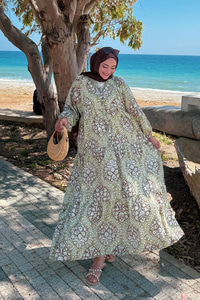 Buğlem Desenli Elbise Yeşil