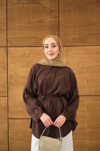 Bulanık Desen Jakar Gömlek Kahverengi