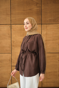 Bulanık Desen Jakar Gömlek Kahverengi