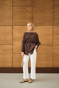 Bulanık Desen Jakar Gömlek Kahverengi