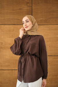 Bulanık Desen Jakar Gömlek Kahverengi