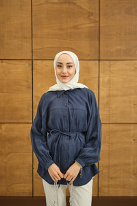 Bulanık Desen Jakar Gömlek Mavi