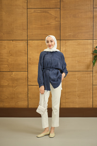 Bulanık Desen Jakar Gömlek Mavi