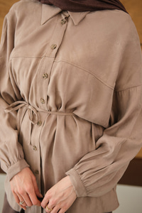 Bulanık Desen Jakar Gömlek Vizon