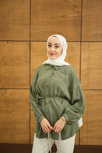 Bulanık Desen Jakar Gömlek Yeşil