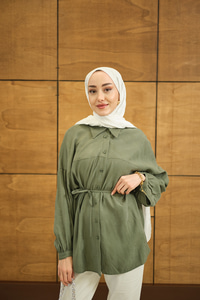 Bulanık Desen Jakar Gömlek Yeşil