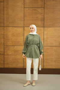 Bulanık Desen Jakar Gömlek Yeşil