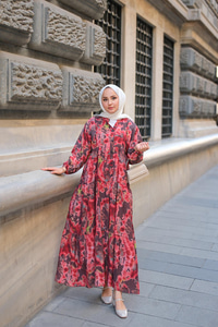 Bulut Desen Elbise Bordo