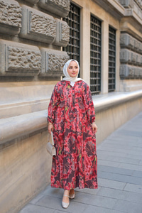 Bulut Desen Elbise Bordo