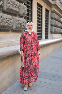 Bulut Desen Elbise Bordo