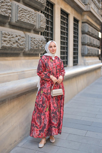 Bulut Desen Elbise Bordo