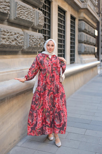 Bulut Desen Elbise Bordo