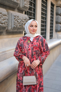 Bulut Desen Elbise Bordo