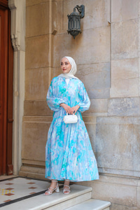 Bulut Desen Elbise Lila