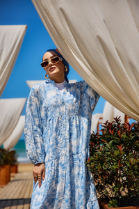 Bulut Desen Elbise Mavi