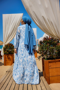 Bulut Desen Elbise Mavi