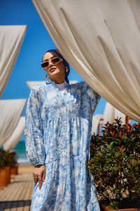 Bulut Desen Elbise Mavi