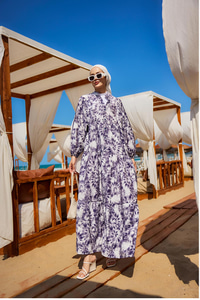 Bulut Desen Elbise Mor