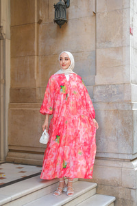 Bulut Desen Elbise Nar Çiçeği