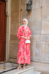 Bulut Desen Elbise Nar Çiçeği