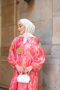 Bulut Desen Elbise Nar Çiçeği