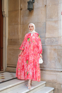 Bulut Desen Elbise Nar Çiçeği