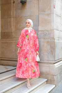 Bulut Desen Elbise Nar Çiçeği