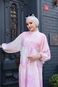 Bulut Desen Elbise Pembe