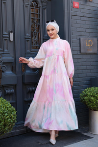 Bulut Desen Elbise Pembe