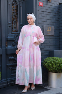 Bulut Desen Elbise Pembe