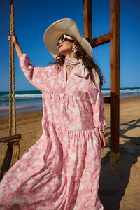 Bulut Desen Elbise Pembe