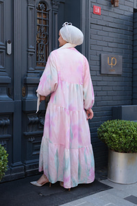 Bulut Desen Elbise Pembe