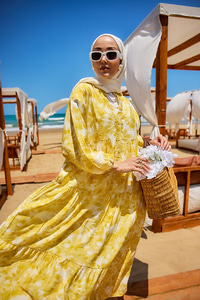 Bulut Desen Elbise Sarı