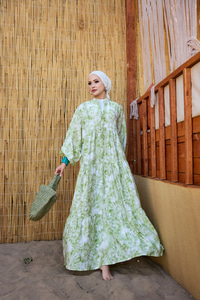 Bulut Desen Elbise Yeşil