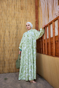 Bulut Desen Elbise Yeşil